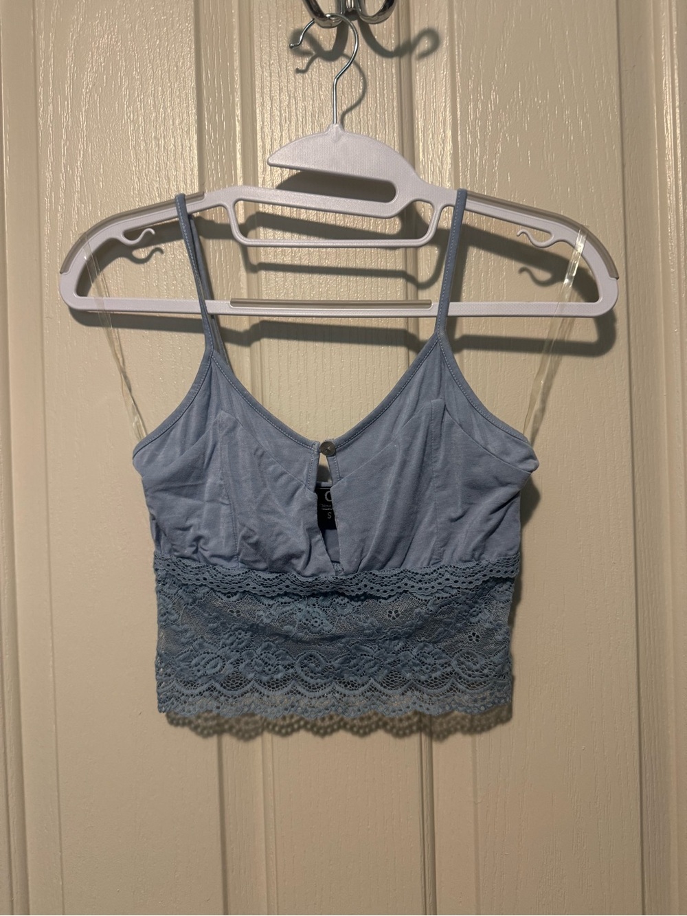 POL Light Blue Lace-Hem Cropped Cami